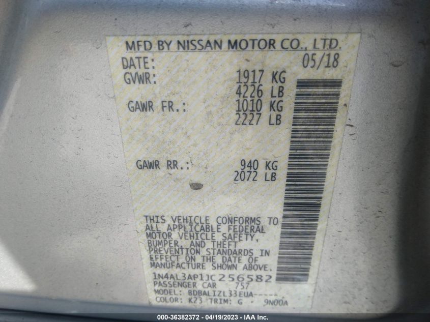 2018 NISSAN ALTIMA 2.5 SV - 1N4AL3AP1JC256582