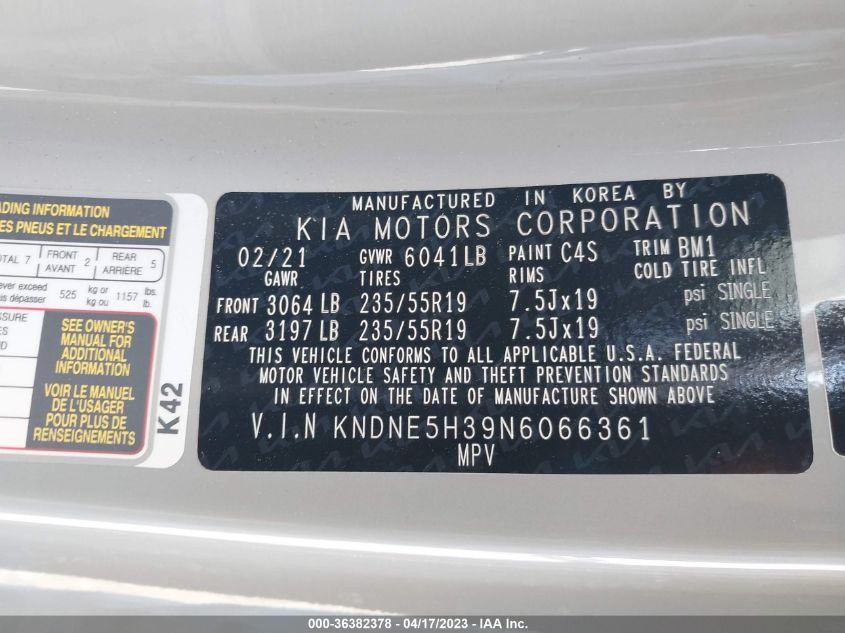 2022 KIA CARNIVAL SX PRESTIGE KNDNE5H39N6066361