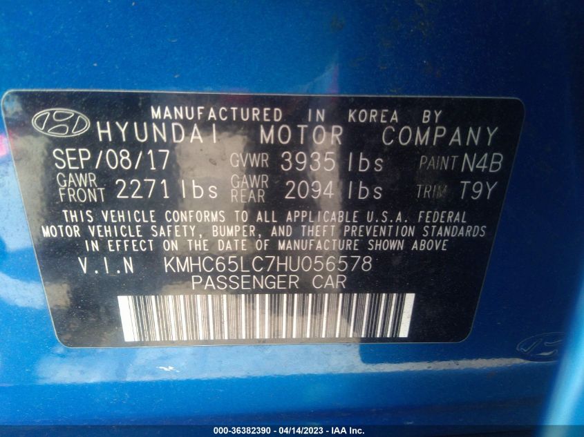 2017 HYUNDAI IONIQ HYBRID BLUE - KMHC65LC7HU056578