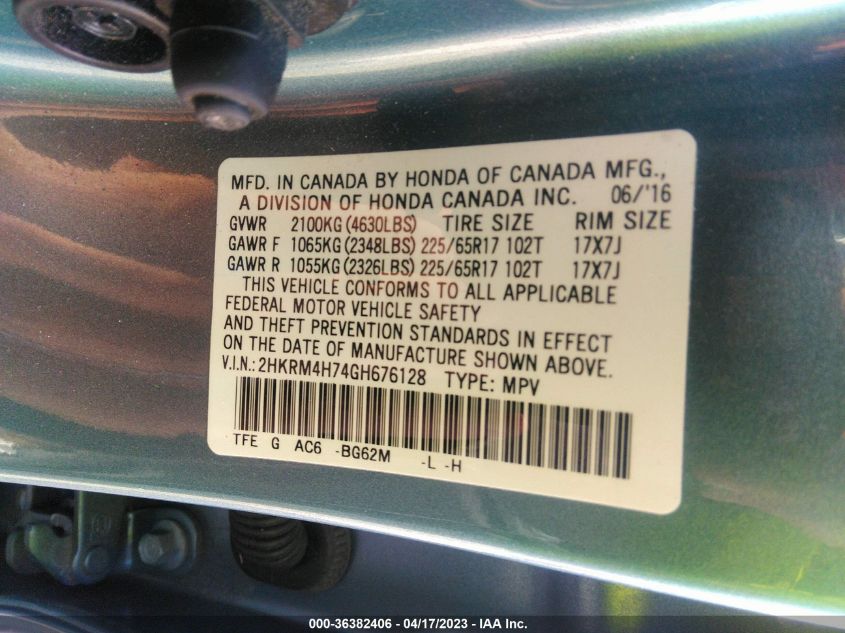 2016 HONDA CR-V EX-L - 2HKRM4H74GH676128