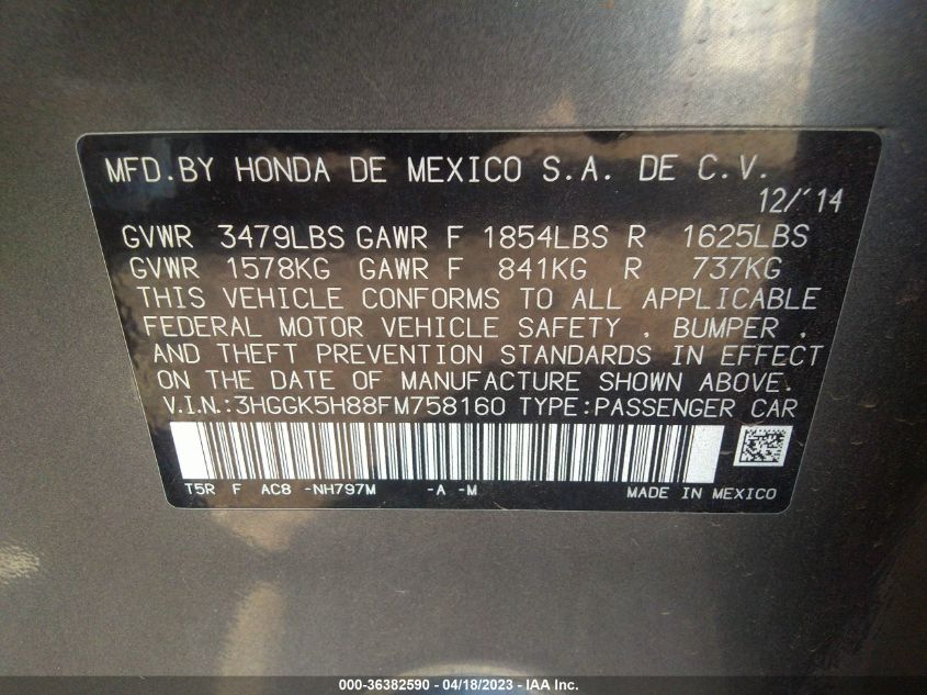 2015 HONDA FIT EX-L/EX - 3HGGK5H88FM758160