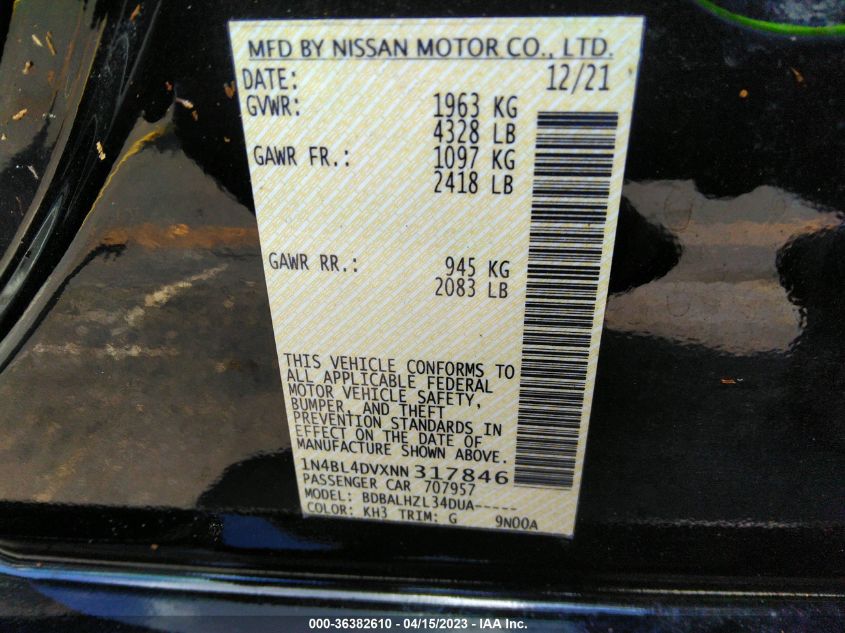 2022 NISSAN ALTIMA 2.5 SV - 1N4BL4DVXNN317846