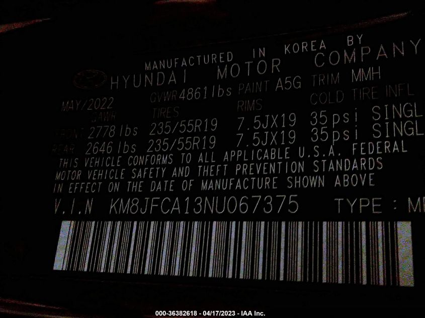2022 HYUNDAI TUCSON HYBRID SEL CONVENIENCE - KM8JFCA13NU067375