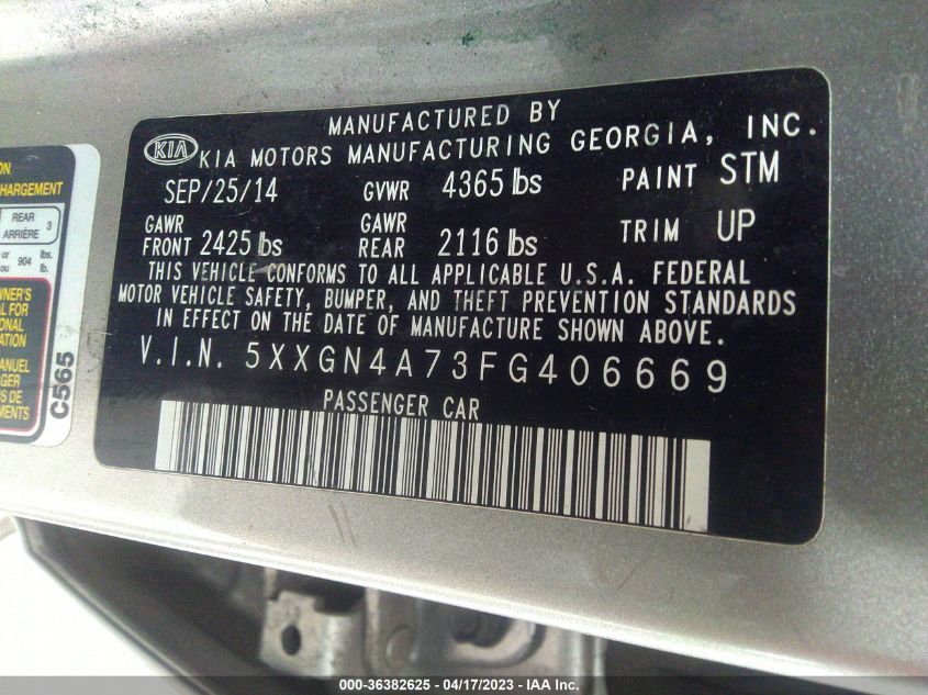 2015 KIA OPTIMA EX - 5XXGN4A73FG406669