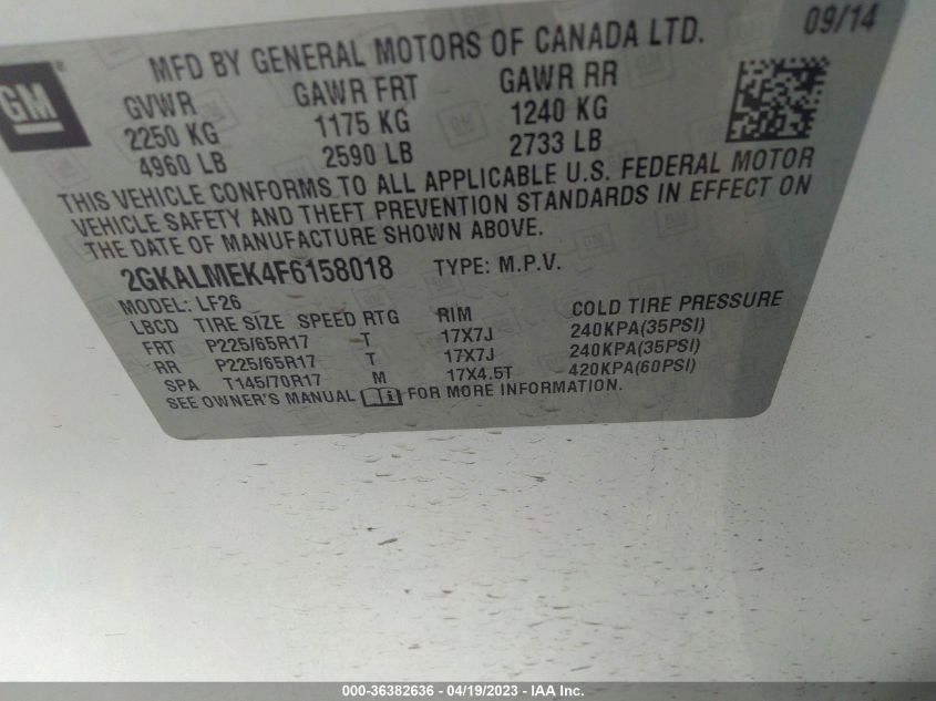 2015 GMC TERRAIN SLE - 2GKALMEK4F6158018