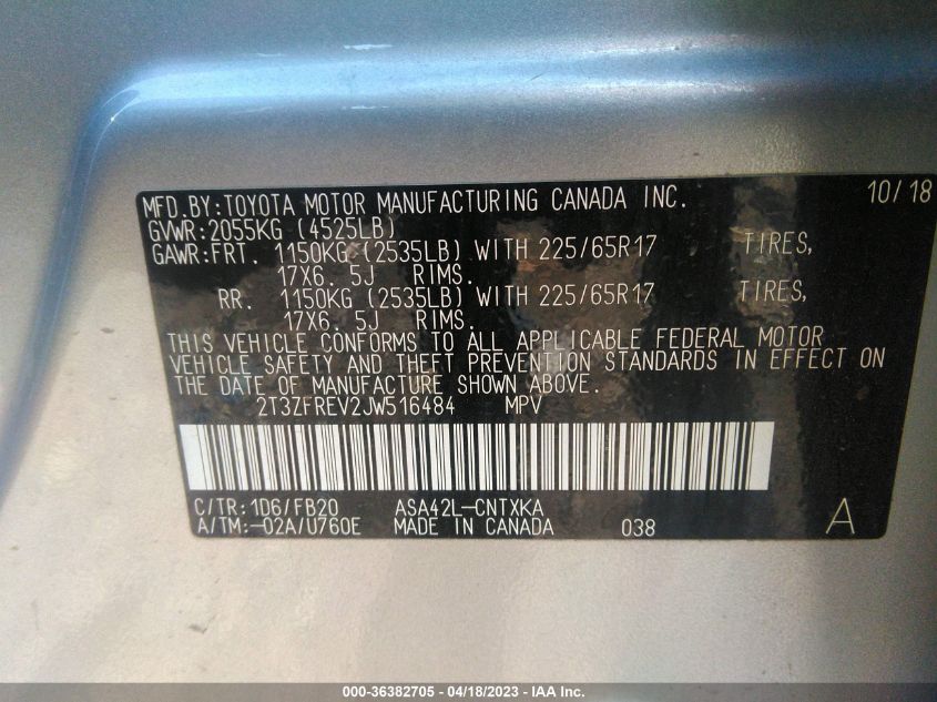 2018 TOYOTA RAV4 LE - 2T3ZFREV2JW516484