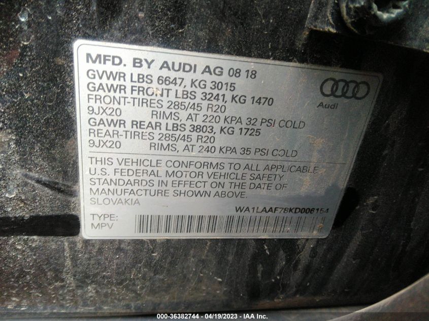 2019 AUDI Q7 PREMIUM PLUS - WA1LAAF78KD006154