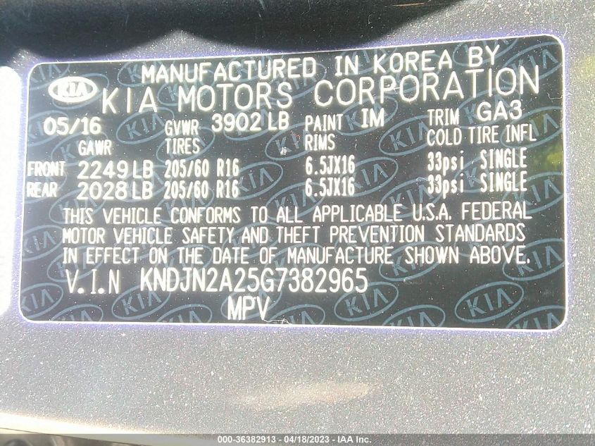 2016 KIA SOUL BASE - KNDJN2A25G7382965