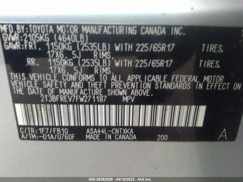 2015 TOYOTA RAV4 LE - 2T3BFREV7FW271187