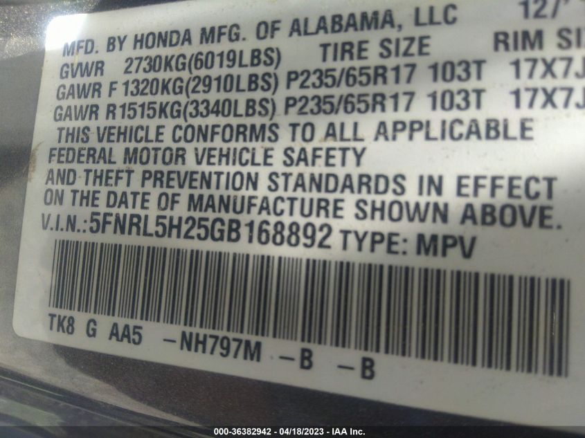 2016 HONDA ODYSSEY LX - 5FNRL5H25GB168892