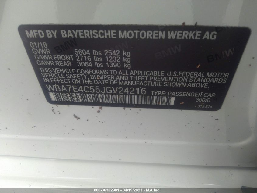 2018 BMW 7 SERIES 740I XDRIVE - WBA7E4C55JGV24216