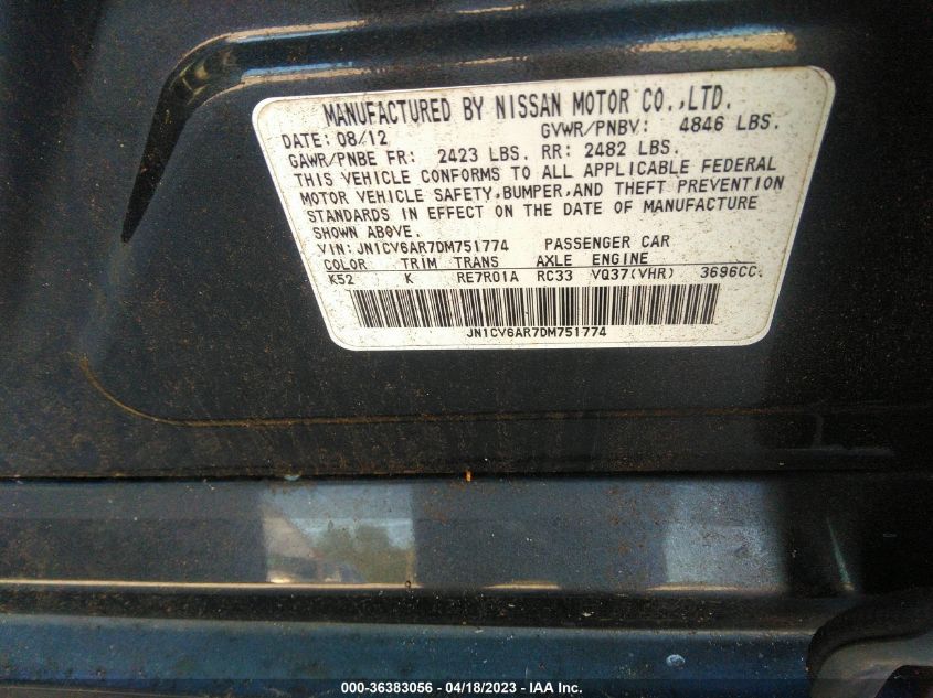 2013 INFINITI G37X - JN1CV6AR7DM751774