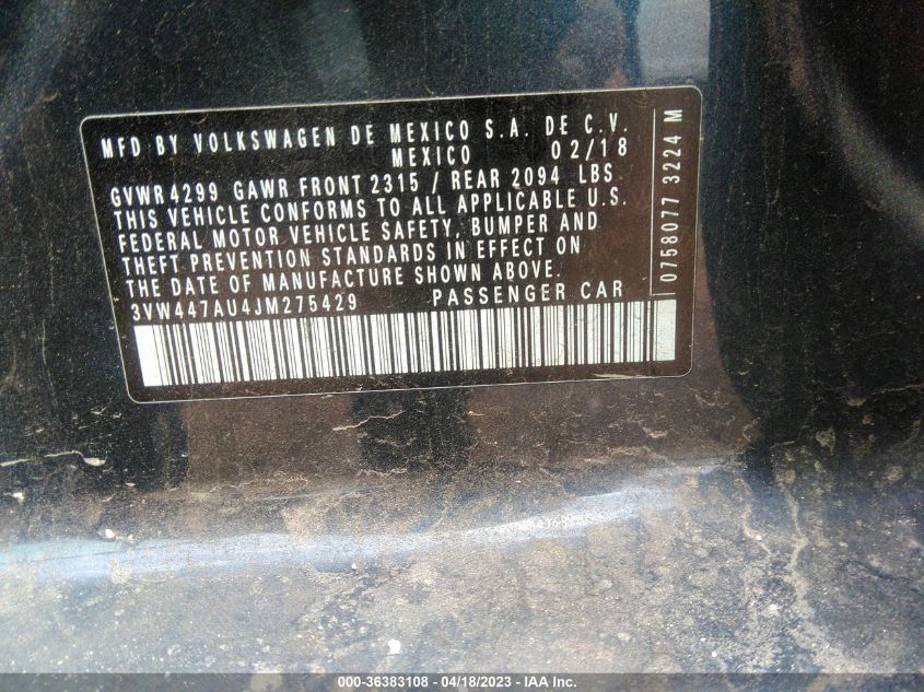 2018 VOLKSWAGEN GOLF GTI S/SE/AUTOBAHN - 3VW447AU4JM275429