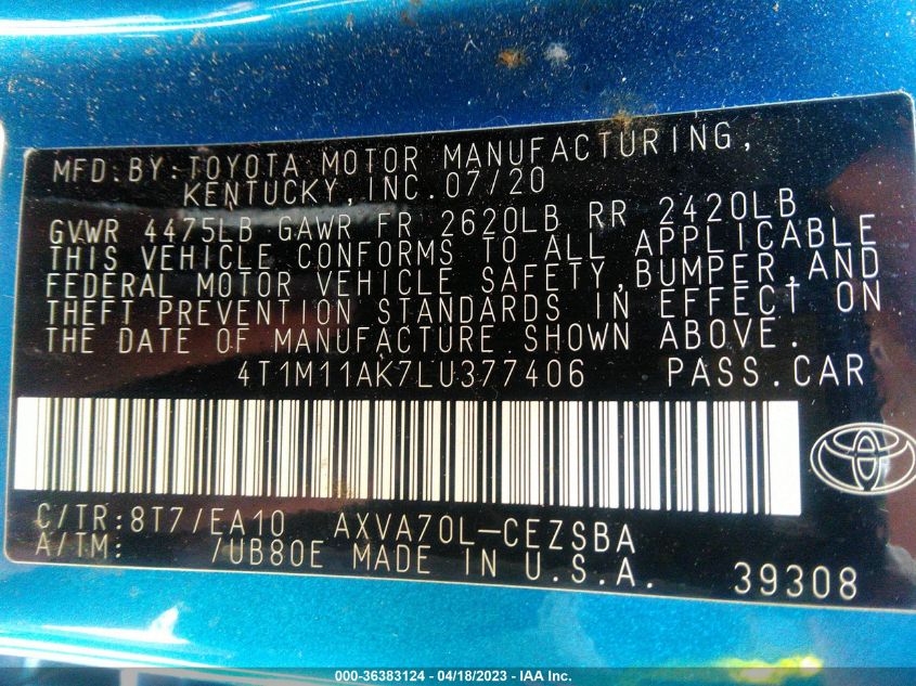 2020 TOYOTA CAMRY SE - 4T1M11AK7LU377406