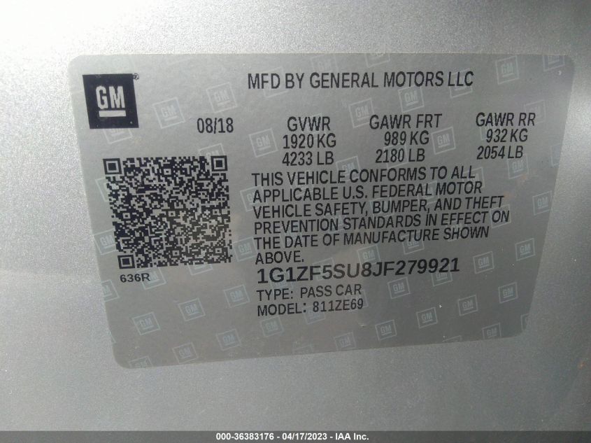 2018 CHEVROLET MALIBU HYBRID - 1G1ZF5SU8JF279921
