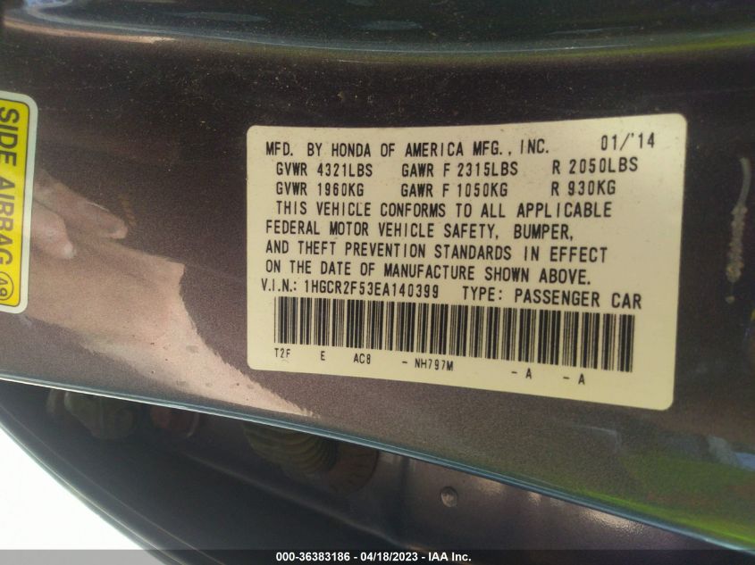 2014 HONDA ACCORD SEDAN SPORT - 1HGCR2F53EA140399