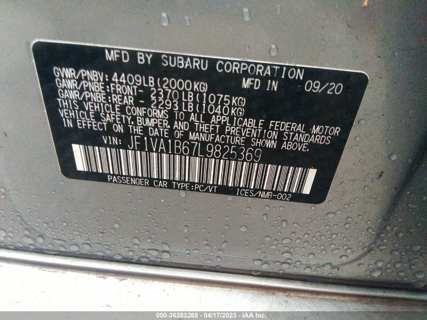 2020 SUBARU WRX PREMIUM - JF1VA1B67L9825369