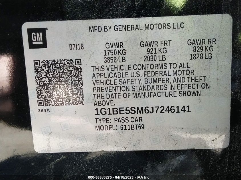 2018 CHEVROLET CRUZE LT - 1G1BE5SM6J7246141