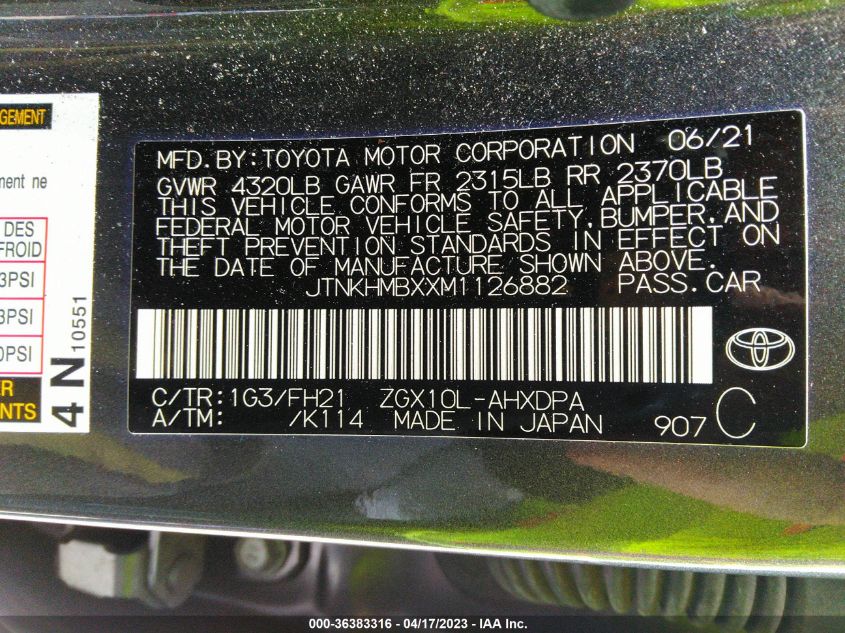 2021 TOYOTA C-HR LE/XLE/LIMITED/NIGHTSHADE - JTNKHMBXXM1126882