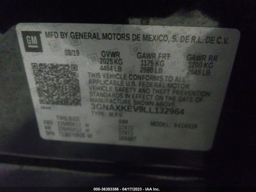 2020 CHEVROLET EQUINOX LT - 3GNAXKEV9LL132964