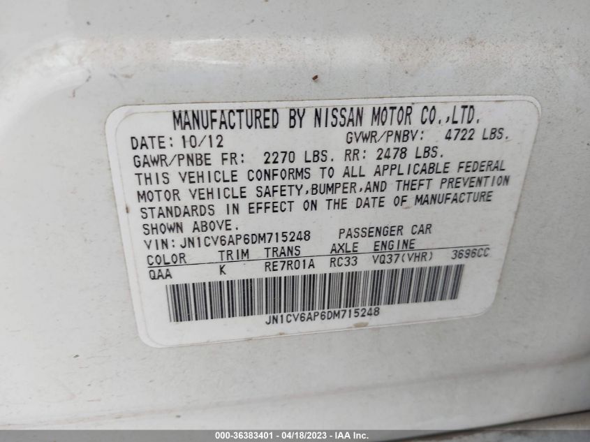 2013 INFINITI G37 SEDAN JOURNEY - JN1CV6AP6DM715248