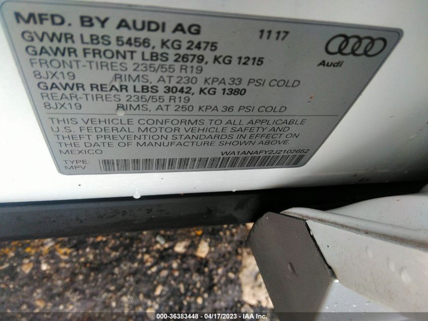 2018 AUDI Q5 PREMIUM/TECH PREMIUM - WA1ANAFY2J2102652