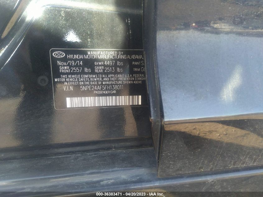 2015 HYUNDAI SONATA 2.4L SE - 5NPE24AF5FH138011