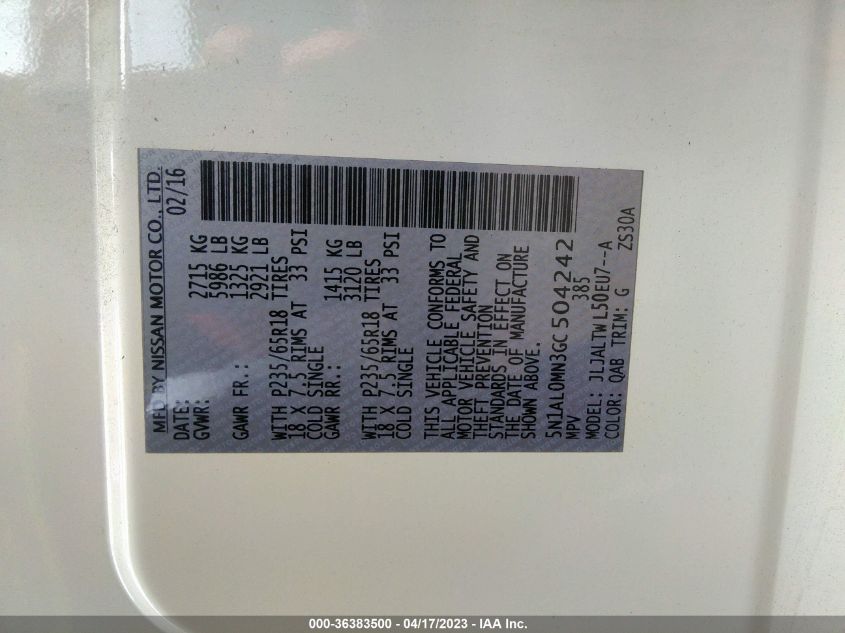 2016 INFINITI QX60 - 5N1AL0MN3GC504242