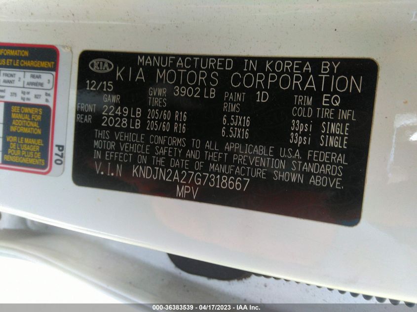 2016 KIA SOUL BASE - KNDJN2A27G7318667
