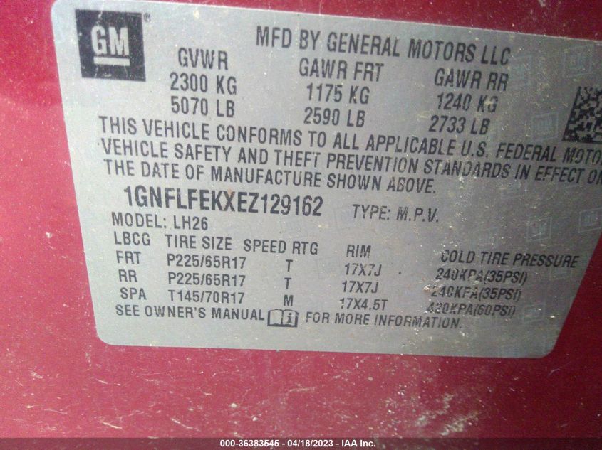 2014 CHEVROLET EQUINOX LT - 1GNFLFEKXEZ129162