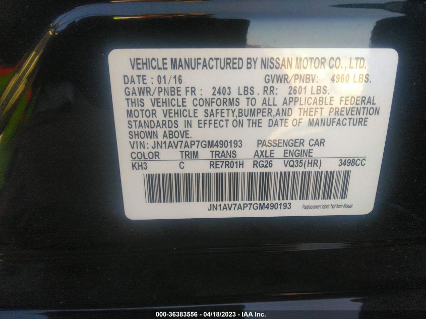2016 INFINITI Q50 HYBRID - JN1AV7AP7GM490193