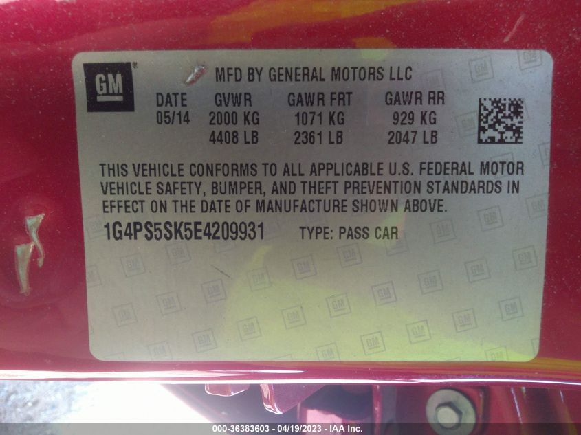 2014 BUICK VERANO LEATHER GROUP - 1G4PS5SK5E4209931