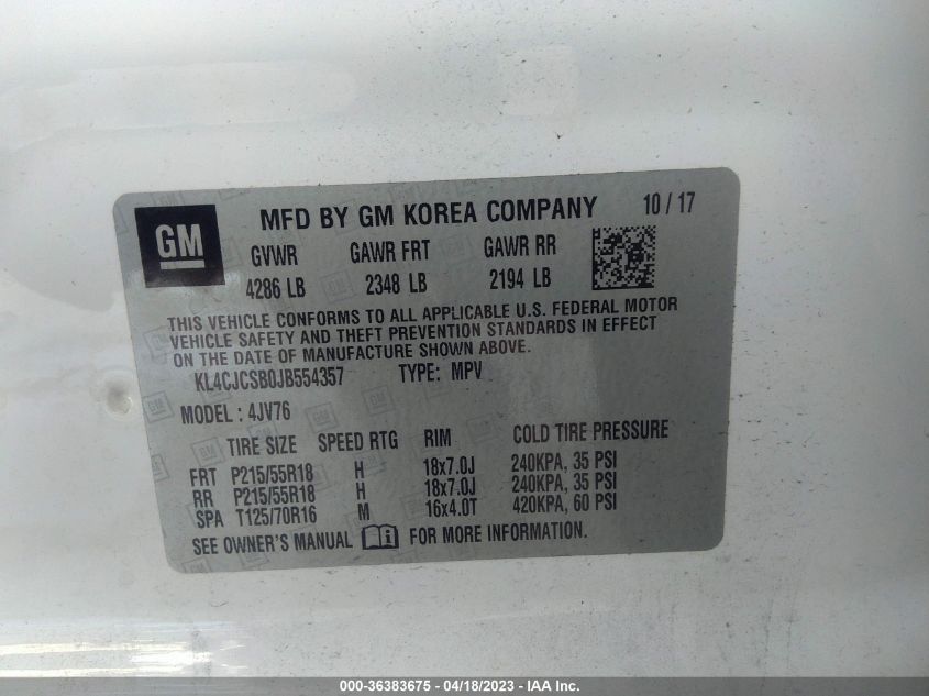 2018 BUICK ENCORE ESSENCE - KL4CJCSB0JB554357