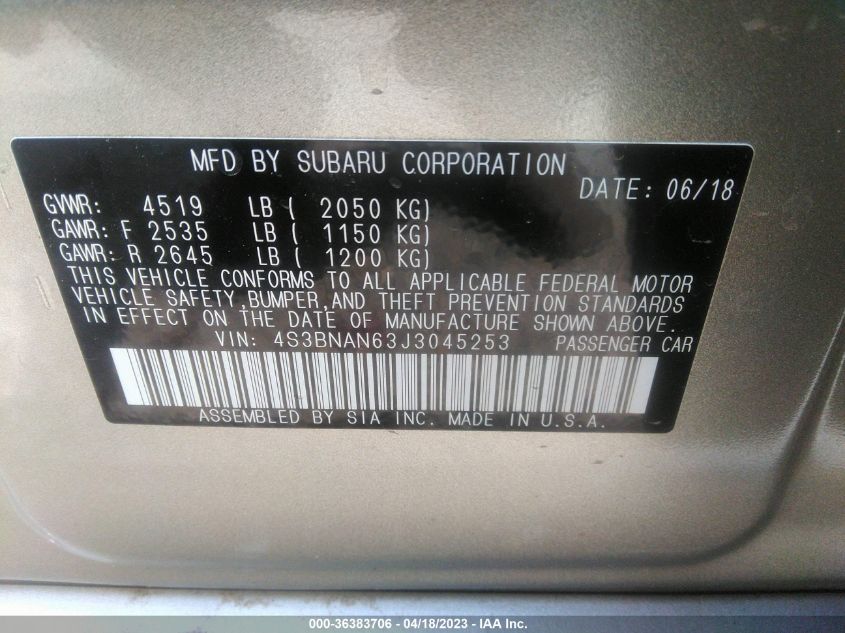 2018 SUBARU LEGACY LIMITED - 4S3BNAN63J3045253
