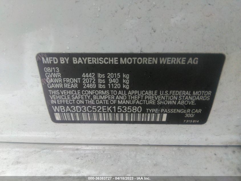 2014 BMW 3 SERIES 328D - WBA3D3C52EK153580