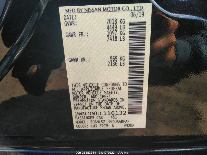 2020 NISSAN ALTIMA 2.5 SR - 1N4BL4CW3LC116132