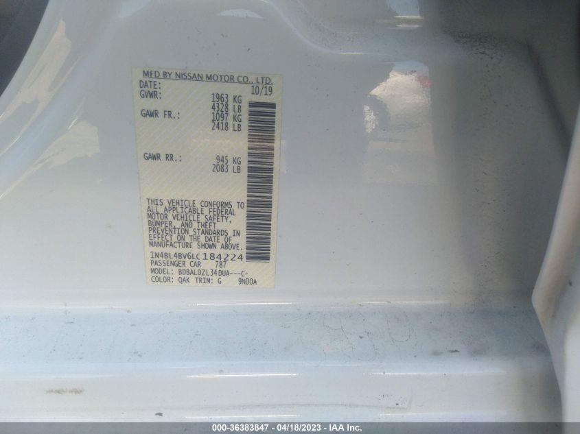 2020 NISSAN ALTIMA 2.5 S - 1N4BL4BV6LC184224