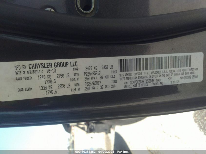 2014 DODGE JOURNEY SXT - 3C4PDCBG6ET153880