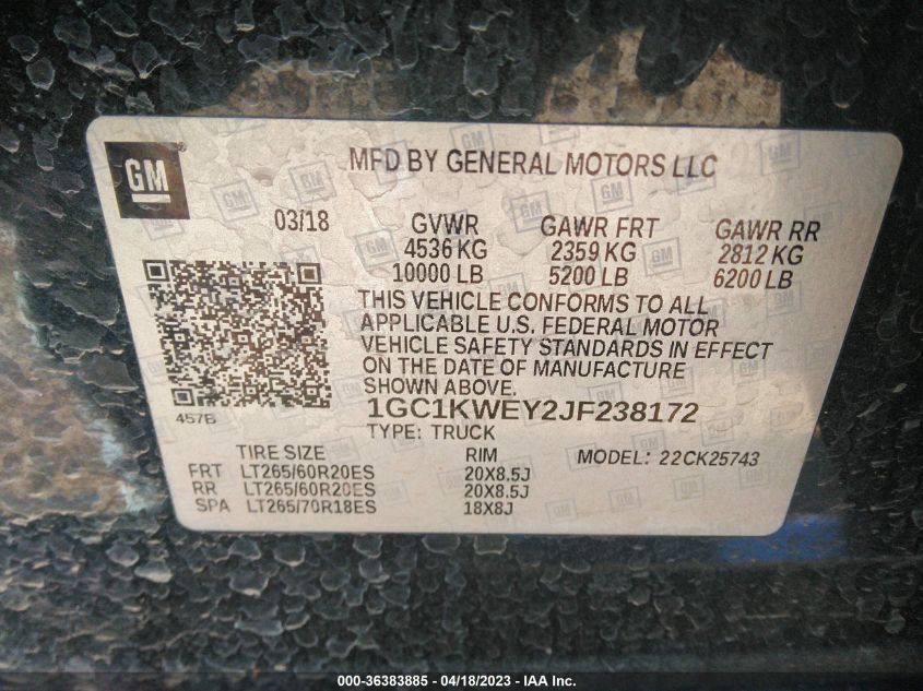 2018 CHEVROLET SILVERADO 2500HD LTZ - 1GC1KWEY2JF238172