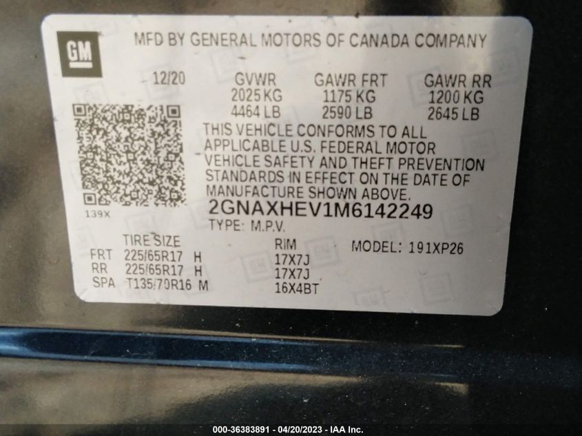 2021 CHEVROLET EQUINOX LS - 2GNAXHEV1M6142249
