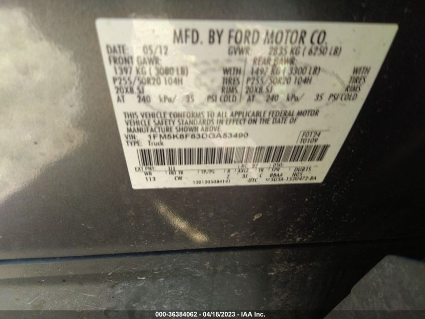 2013 FORD EXPLORER LIMITED - 1FM5K8F83DGA53490