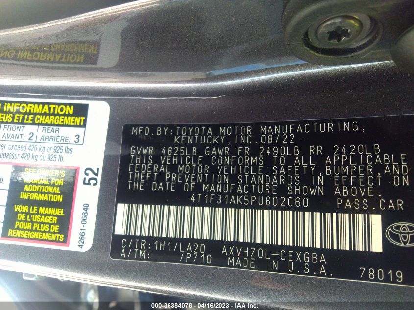 2023 TOYOTA CAMRY - 4T1F31AK5PU602060