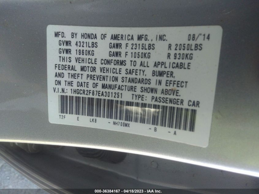 2014 HONDA ACCORD SEDAN EX-L - 1HGCR2F87EA301251