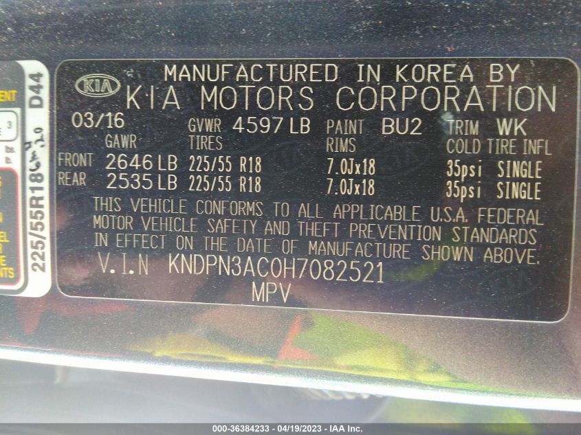 2017 KIA SPORTAGE EX - KNDPN3AC0H7082521
