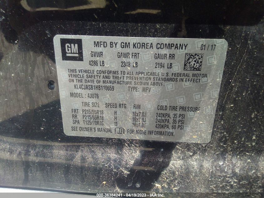 2017 BUICK ENCORE PREFERRED - KL4CJASB1HB110659