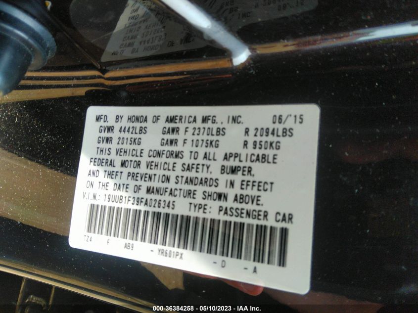 2015 ACURA TLX - 19UUB1F39FA026345