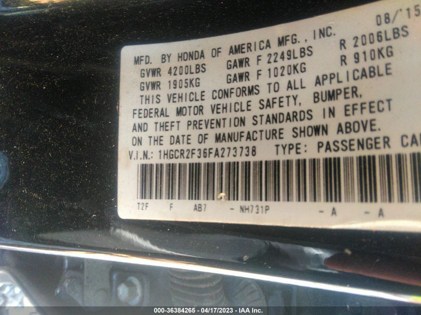 2015 HONDA ACCORD SEDAN LX - 1HGCR2F36FA273738