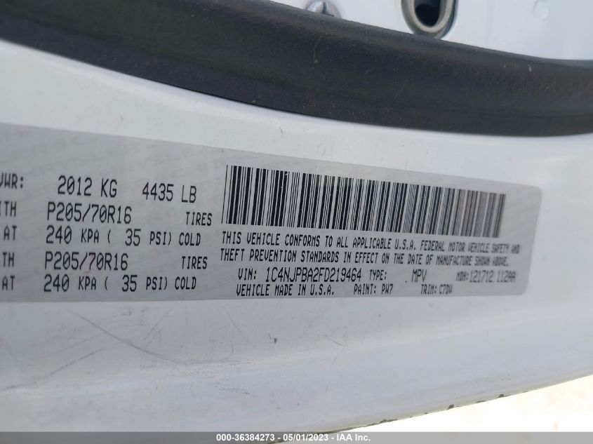 2015 JEEP PATRIOT SPORT - 1C4NJPBA2FD219464
