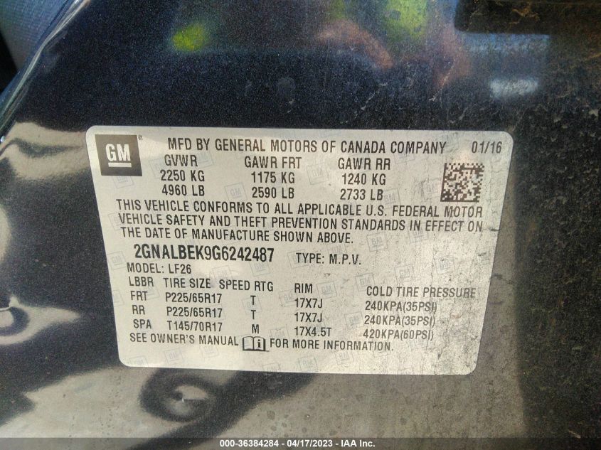 2016 CHEVROLET EQUINOX LS - 2GNALBEK9G6242487