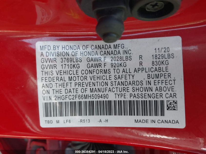 2021 HONDA CIVIC SEDAN LX - 2HGFC2F66MH509490
